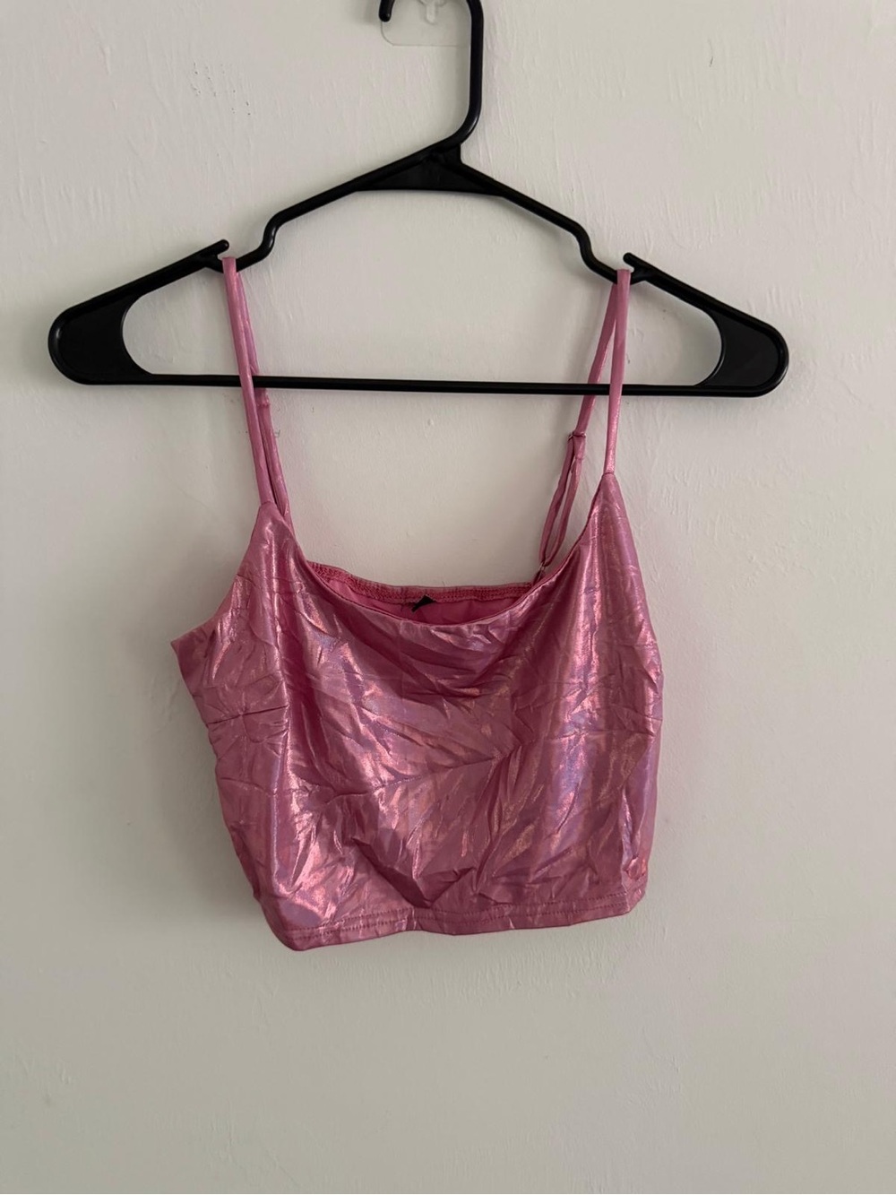 Shimmery Pink Cowl Neck Cropped Tank Top